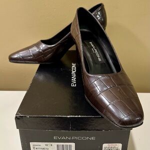 Evan Picone Dark Brown Croc-Embossed Heels